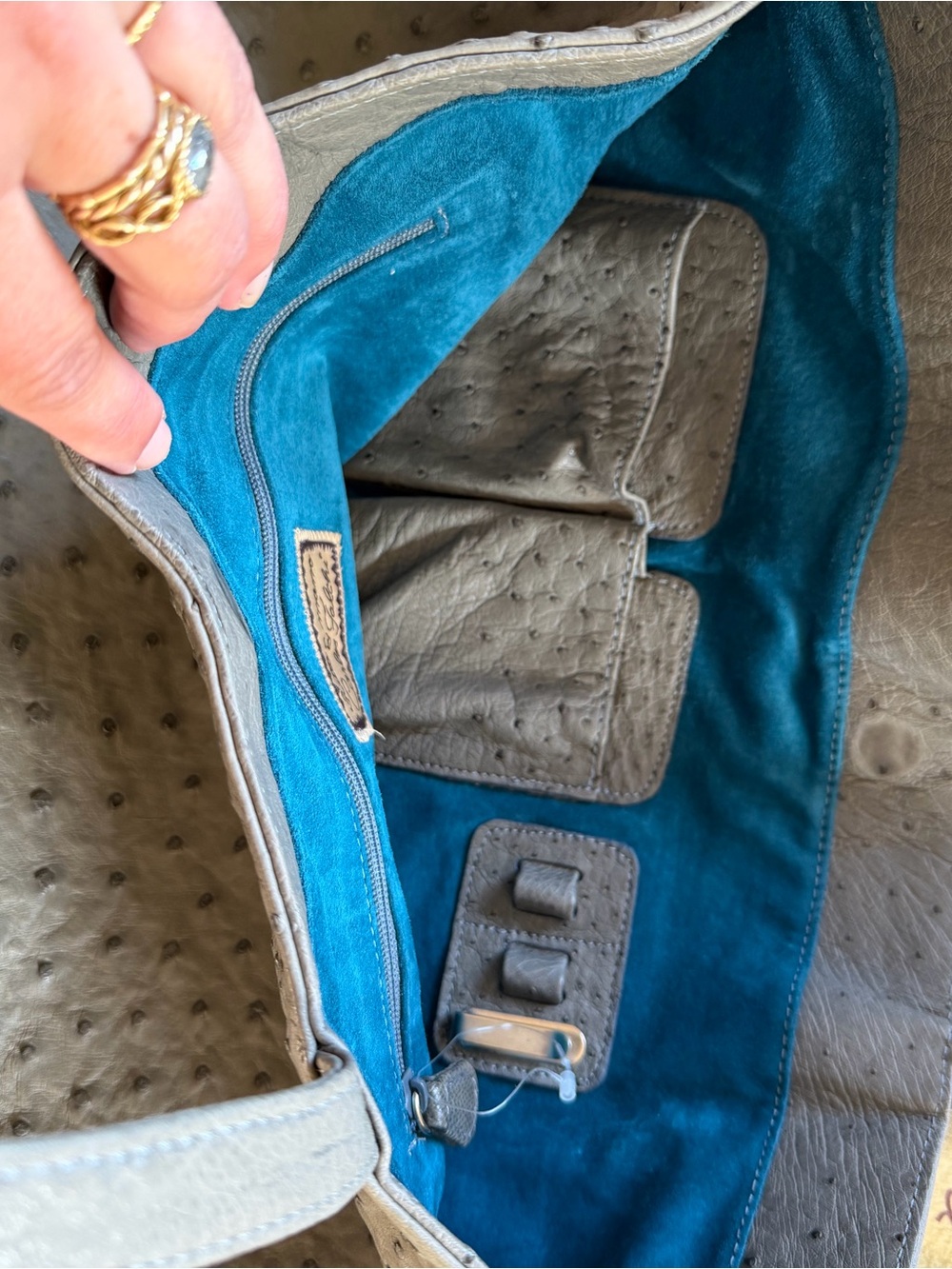 Gray Ostrich Leather Tote - Picture 8 of 12